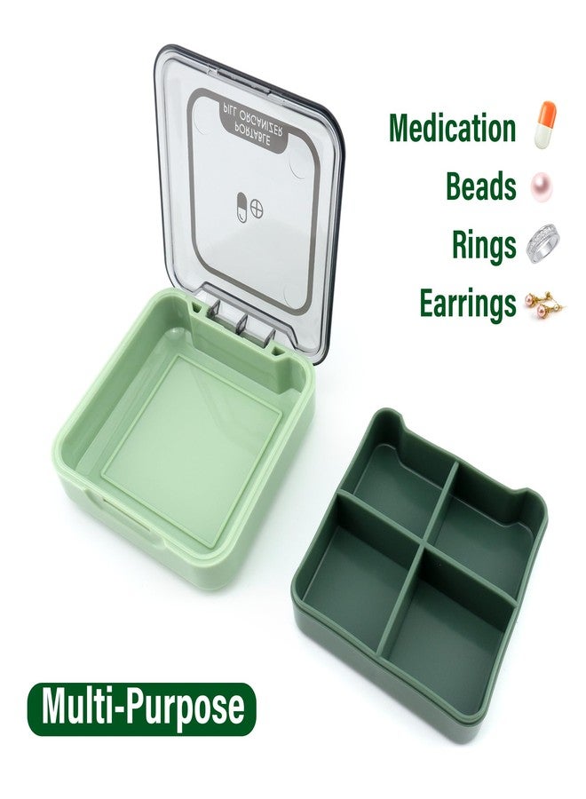 Quacc Small Pill Box, Portable Travel Case Daily Pill Organizer with 4 Large Compartmensts for Medication, Vitamin, Supplement - Green - Image 4